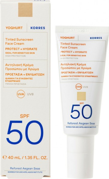 Korres Yoghurt Αδιάβροχη Αντηλιακή Κρέμα Προσώπου SPF50 με Χρώμα 40ml by Korres