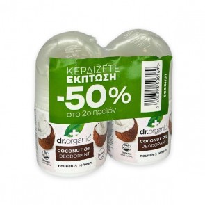 Dr.Organic Coconut Oil Deodorant σε Roll-On Χωρίς Αλουμίνιο 2x50ml